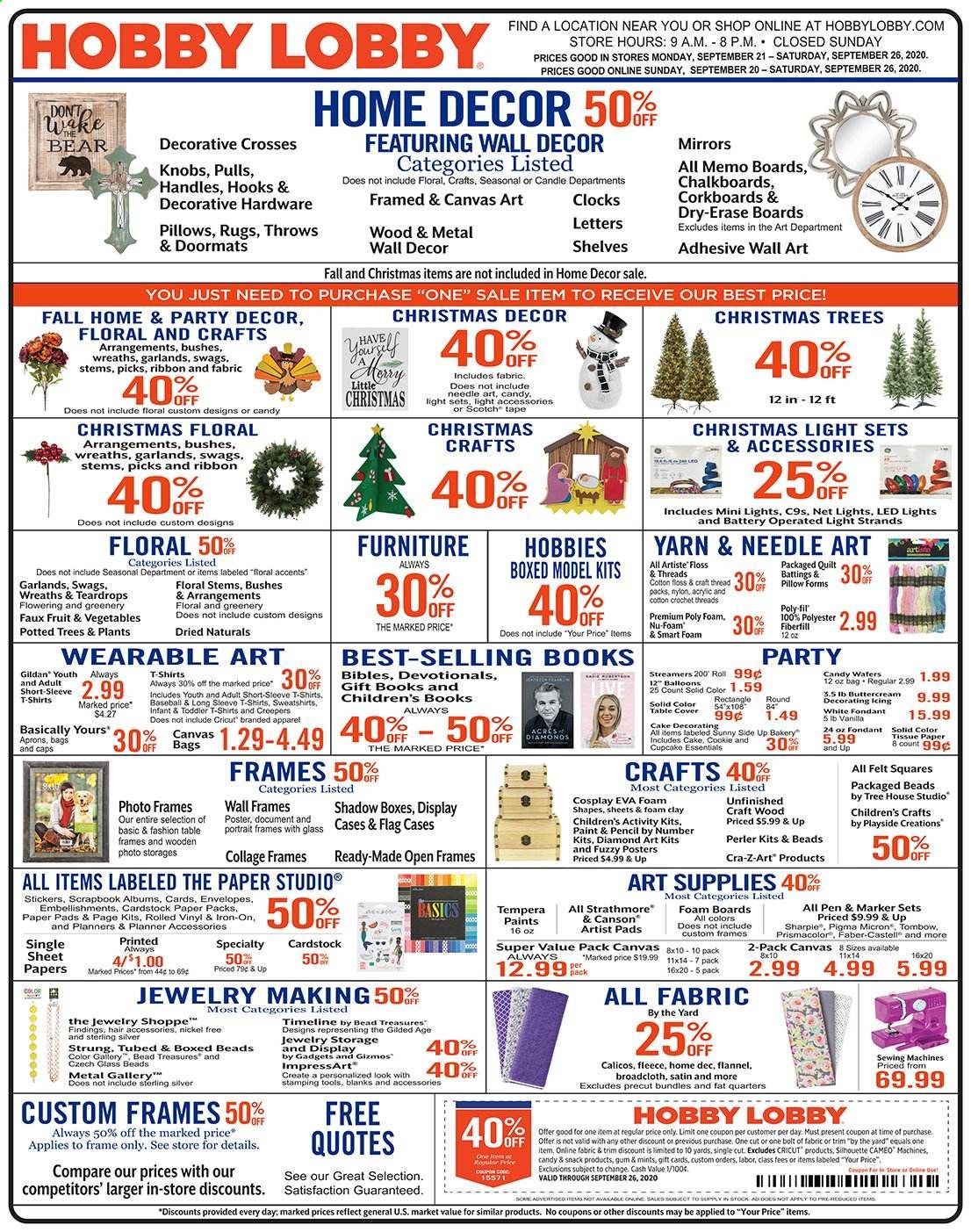 Hobby Lobby Weekly Ad Flyer September 20 to September 26
