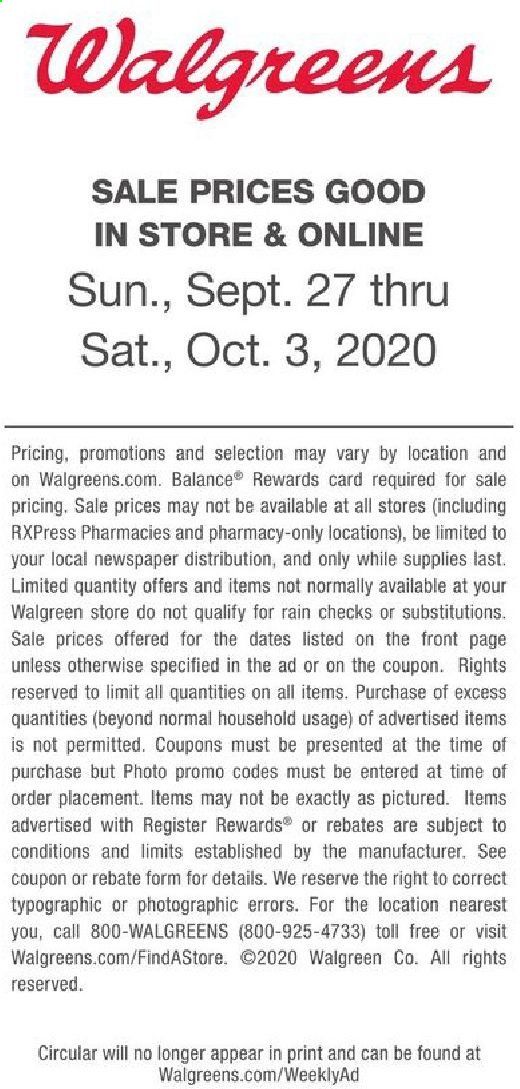 Walgreens Weekly Ad Flyer September 27 to October 3