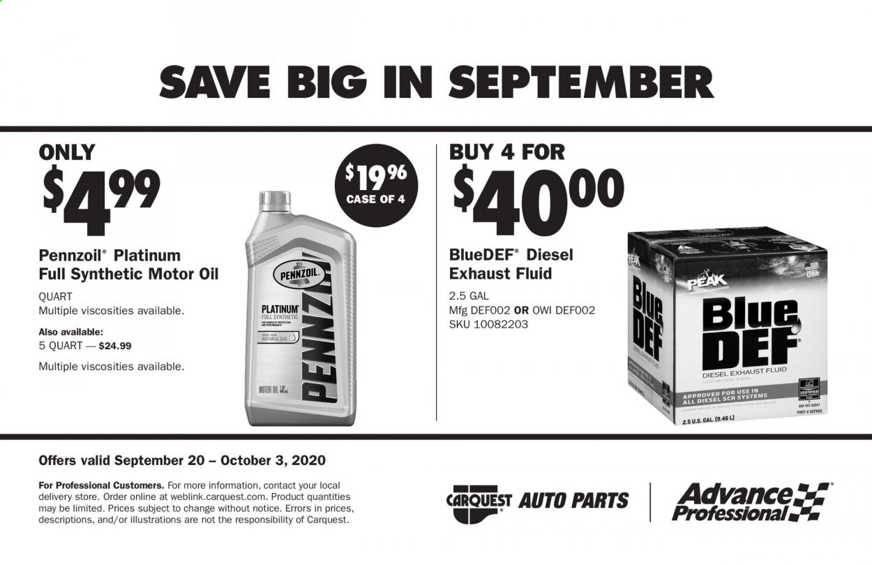 Carquest Weekly Ad Flyer September 20 to October 3