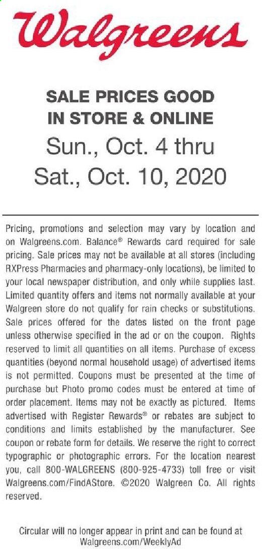 Walgreens Weekly Ad Flyer October 4 to October 10