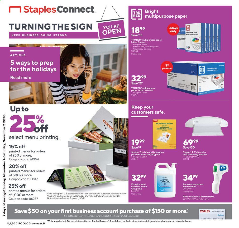 Staples Weekly Ad Flyer November 1 to November 7