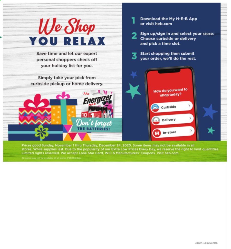 H-E-B (TX) Weekly Ad Flyer November 2 to December 25