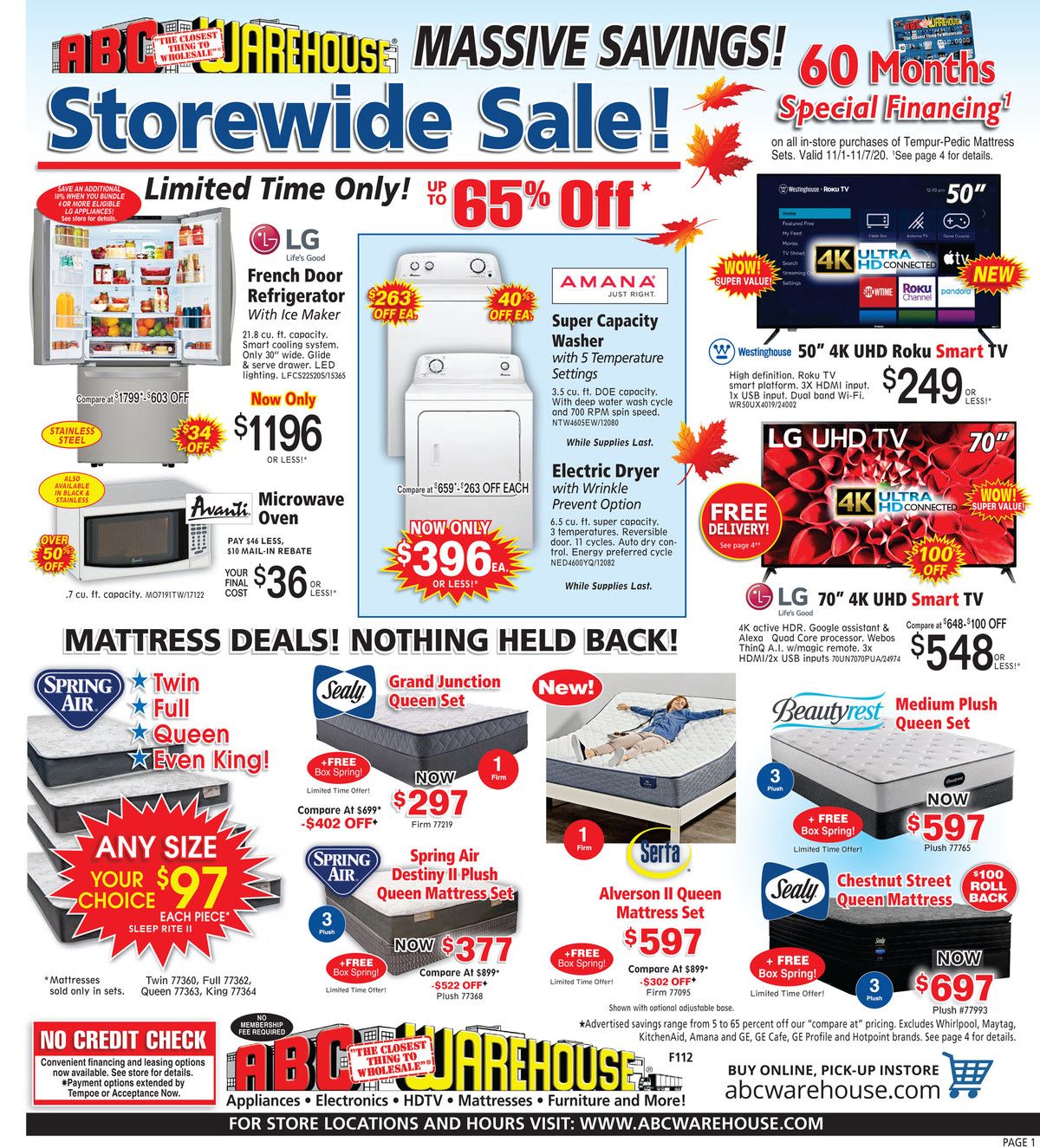 ABC Warehouse Weekly Ad Flyer November 1 to November 7