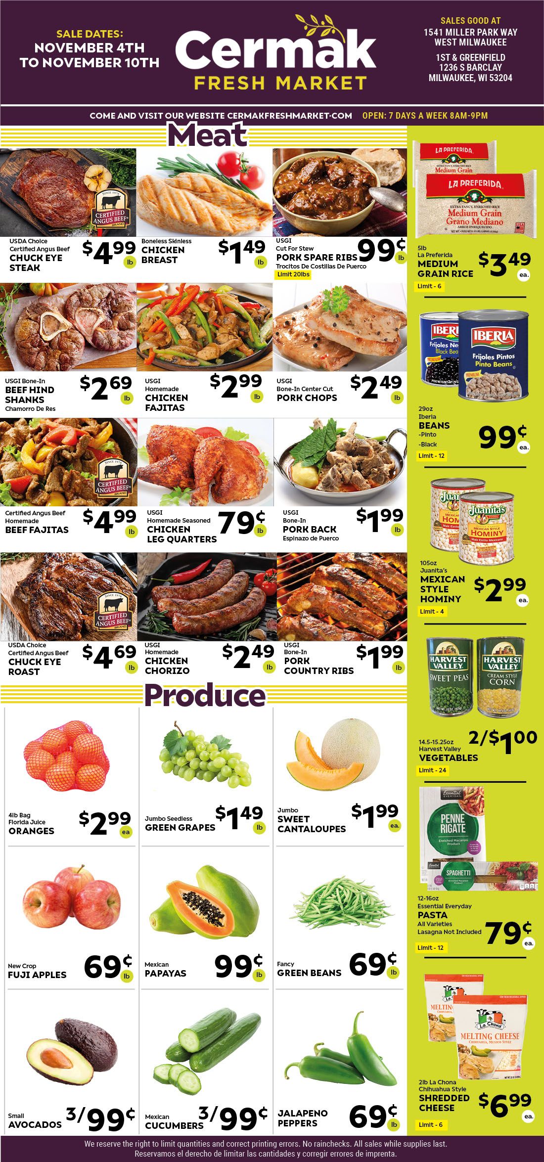 Cermack Fresh Market (WI) Weekly Ad Flyer November 4 to November 10 2020