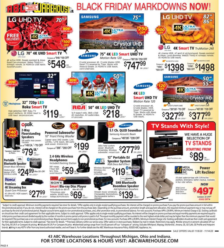 ABC Warehouse Weekly Ad Flyer November 8 to November 14