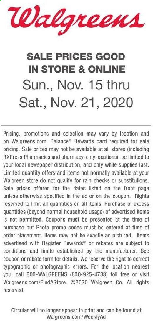 Walgreens Weekly Ad Flyer November 15 to November 21