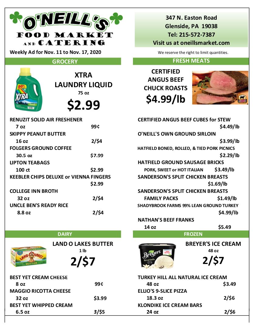 O'Neill's Food Market Weekly Ad Flyer November 11 to November 17, 2020