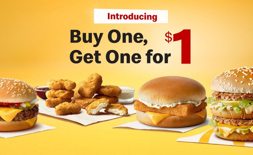 Buy 1 Get 1 For $1 Meals Available at McDonald's for a Limited Time with In-App Orders Buy 1 Get 1 For $1 Meals Available at McDonald's for a Limited Time with In-App Orders