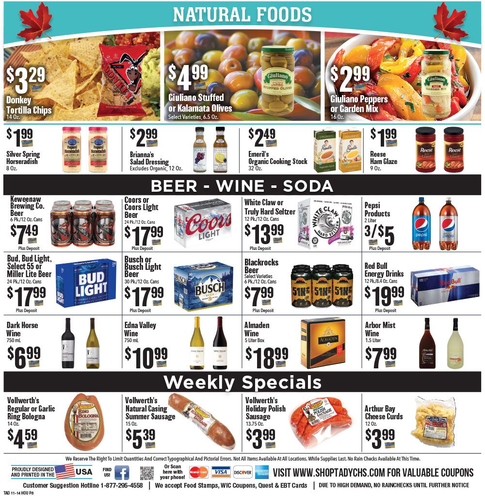 Tadych's Weekly Ad Flyer November 16 to November 22, 2020