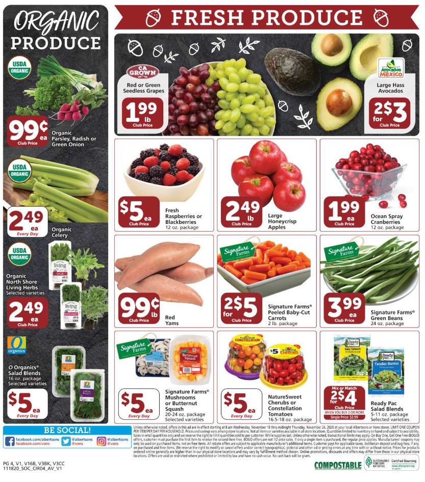 Vons Weekly Ad Flyer (11/18/20 – 11/26/20): Early Vons Ad Preview