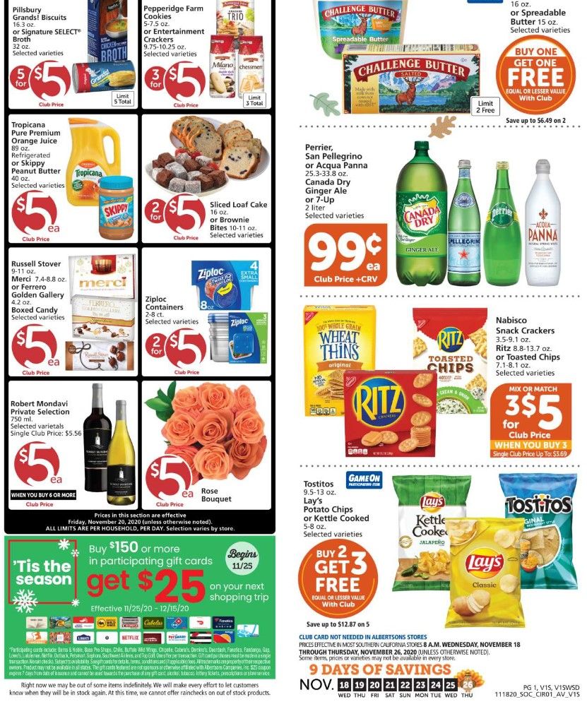Vons Weekly Ad Flyer (11/18/20 – 11/26/20): Early Vons Ad Preview
