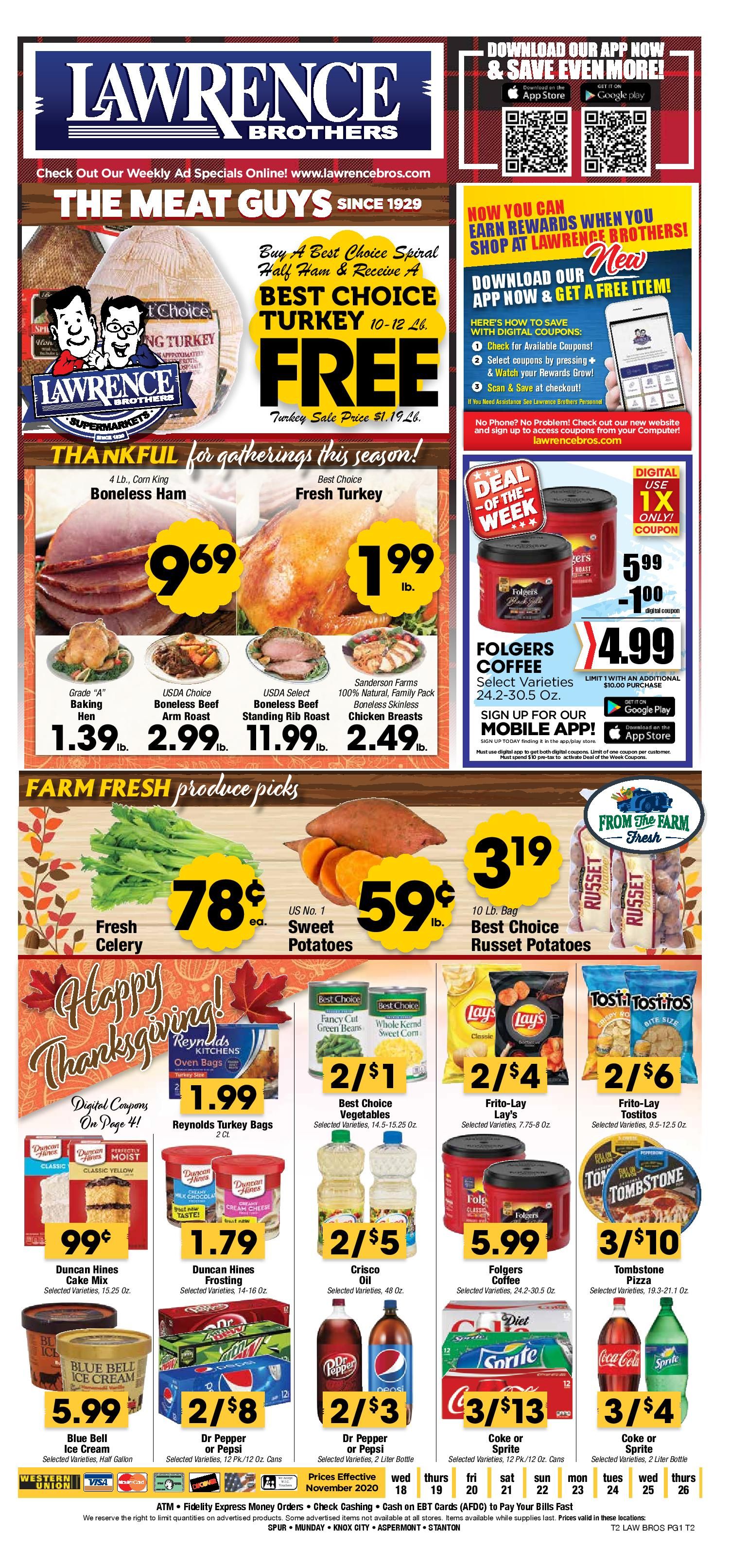 Lawrence Bros Thanksgiving Weekly Ad Flyer November 18 to November 26, 2020