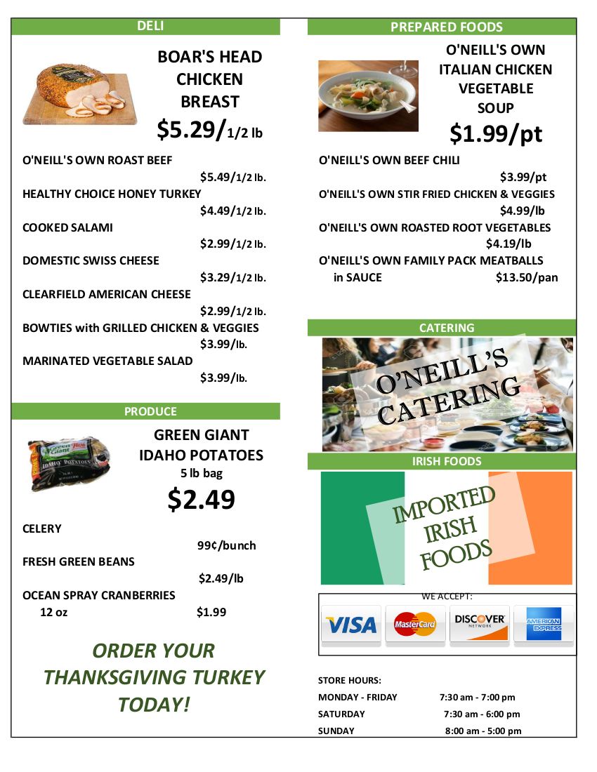 O'Neill's Food Market Thanksgiving Weekly Ad Flyer November 18 to December 2, 2020