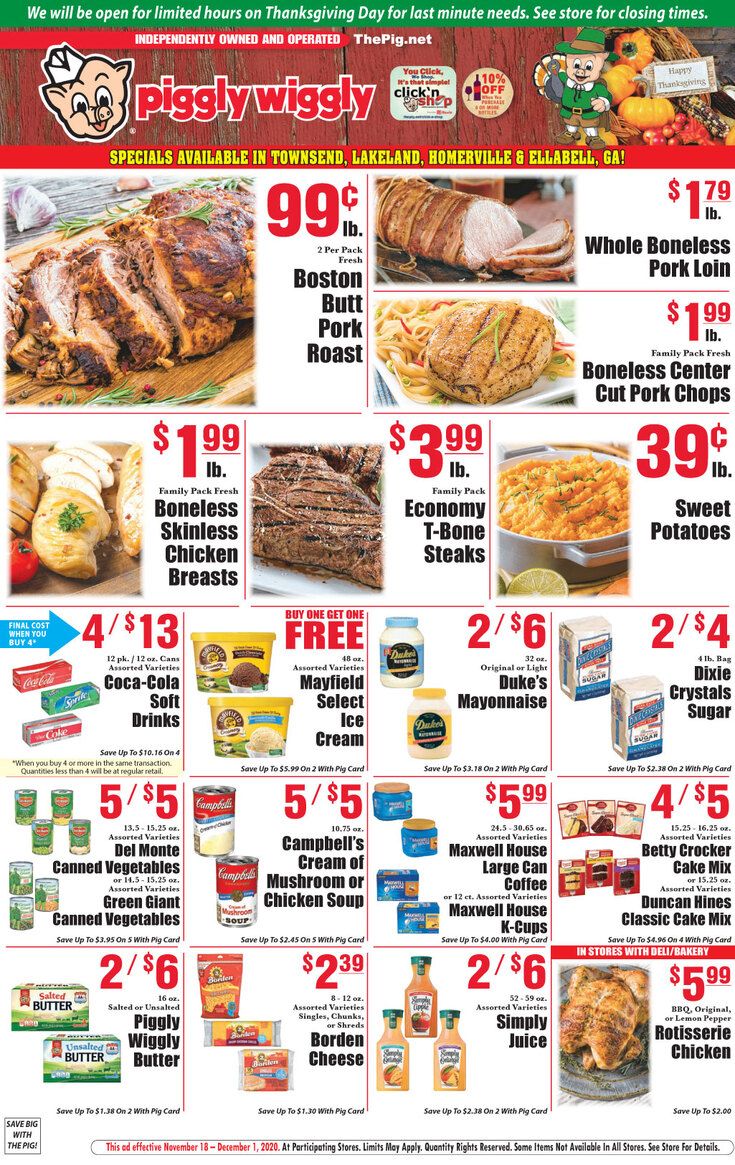 Piggly Wiggly (GA) Thanksgiving Weekly Ad Flyer November 18 to December 1, 2020