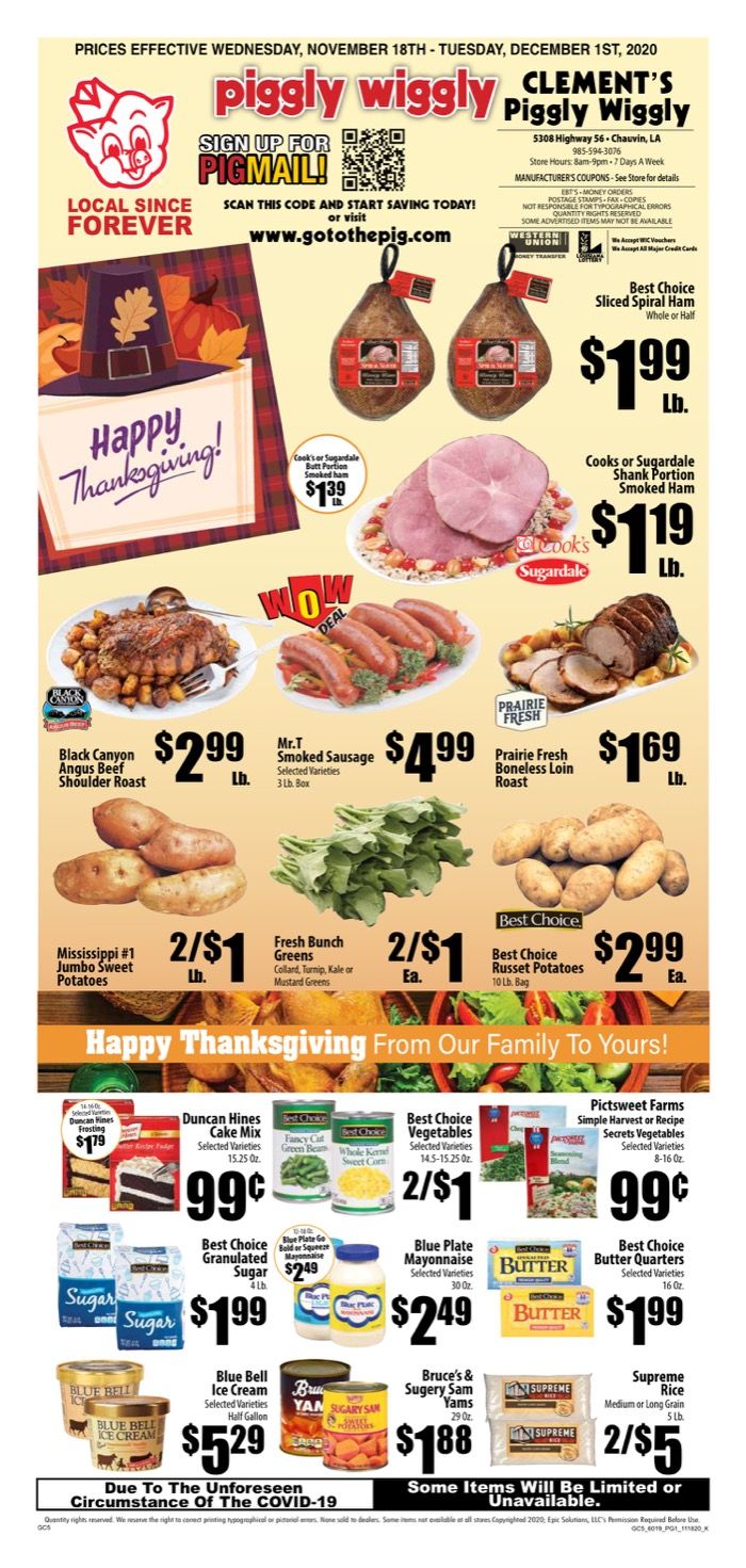 Piggly Wiggly (LA) Weekly Ad Flyer November 18 to December 1, 2020