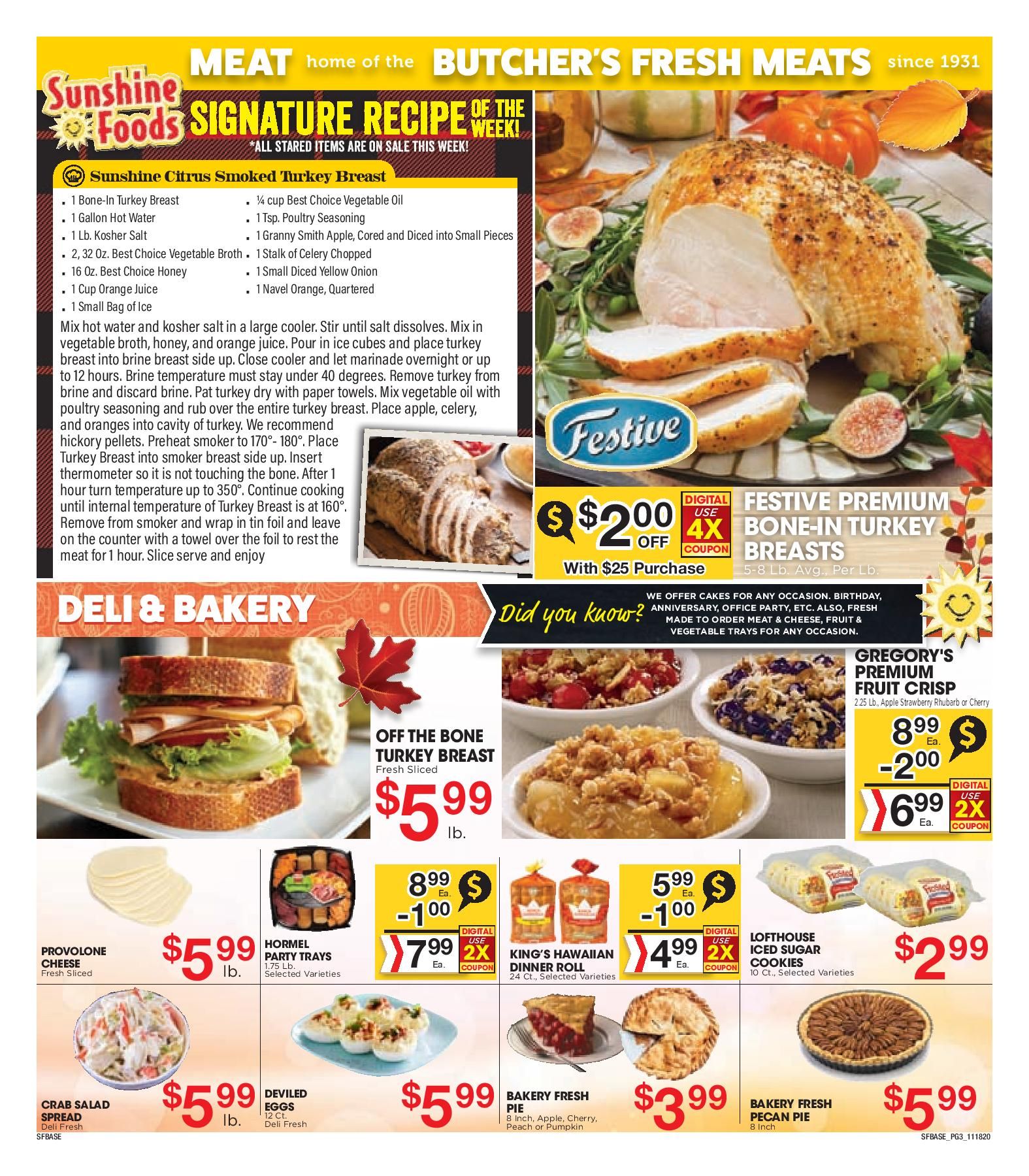 Sunshine Foods Thanksgiving Weekly Ad Flyer November 18 to November 26, 2020