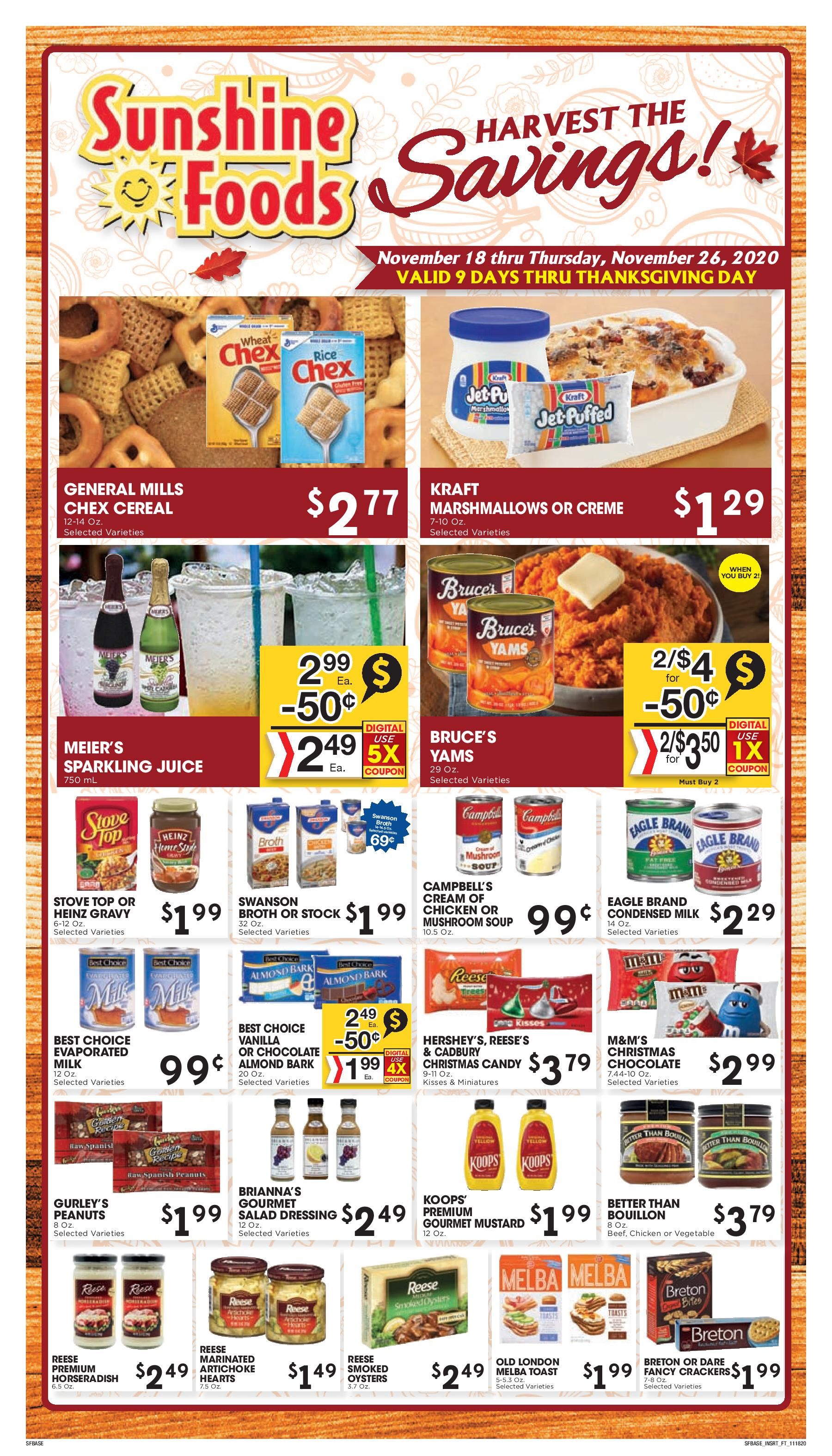 Sunshine Foods Thanksgiving Weekly Ad Flyer November 18 to November 26, 2020