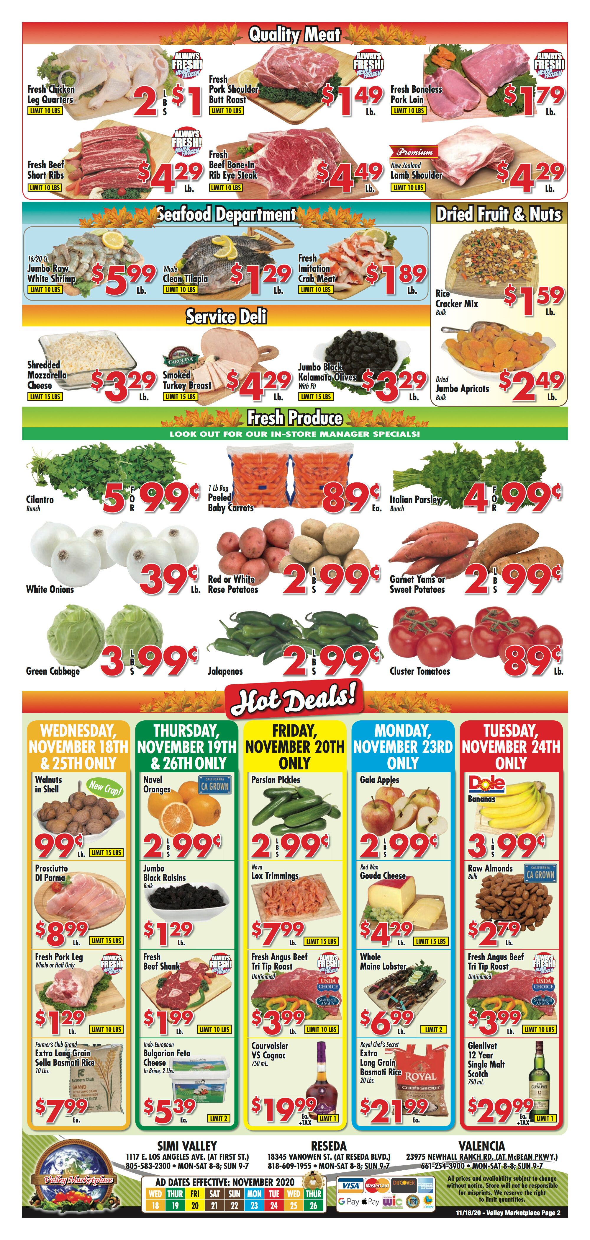 Valley Marketplace Thanksgiving Weekly Ad Flyer November 18 to November 26, 2020