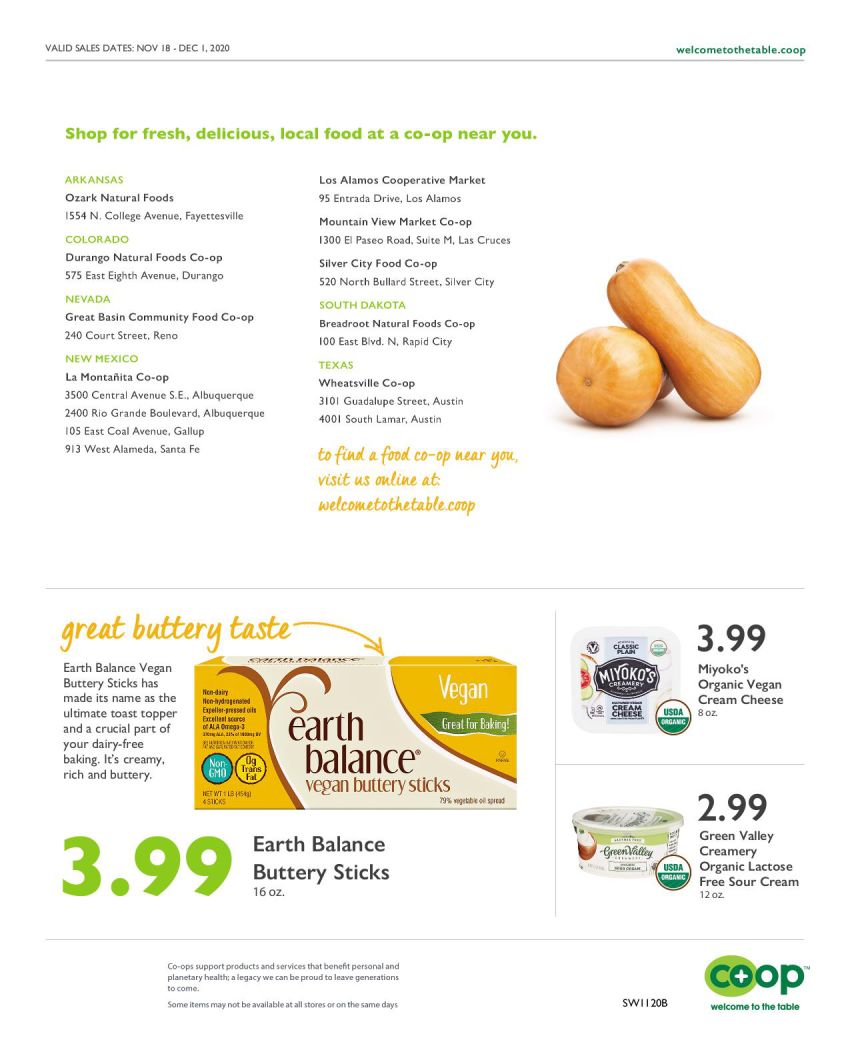 Wheatsville Food Coop Thanksgiving Weekly Ad Flyer November 18 to December 1, 2020