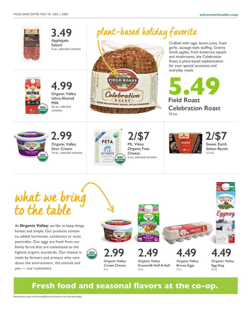 Wheatsville Food Coop Thanksgiving Weekly Ad Flyer November 18 to December 1, 2020