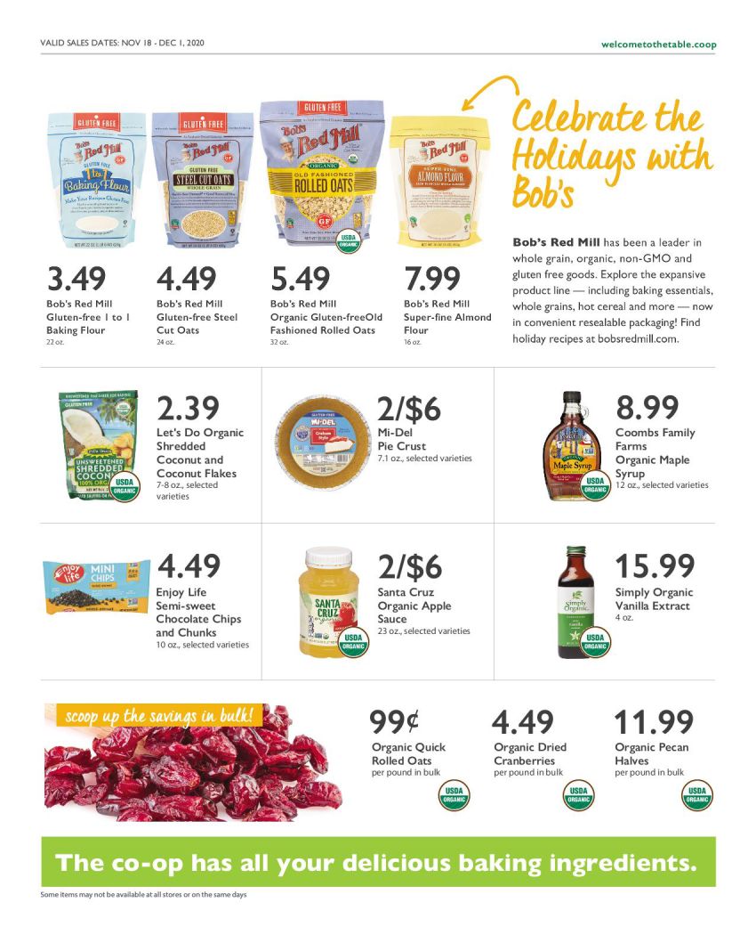 Wheatsville Food Coop Thanksgiving Weekly Ad Flyer November 18 to December 1, 2020