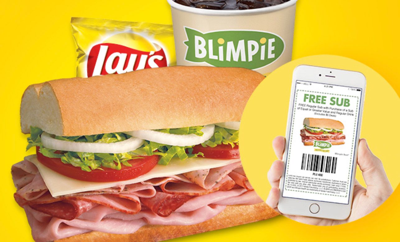 Join the Blimpi-E-Club and Receive a Coupon for a Free Regular Sub with a Sub and Drink Purchase Join the Blimpi-E-Club and Receive a Coupon for a Free Regular Sub with a Sub and Drink Purchase