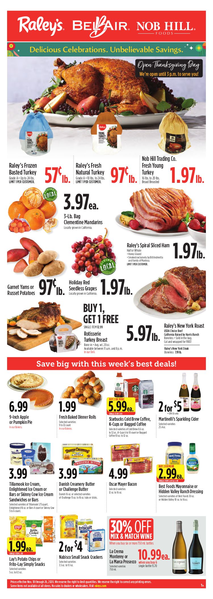 Raley's Thanksgiving Weekly Ad Flyer November 18 to November 26, 2020