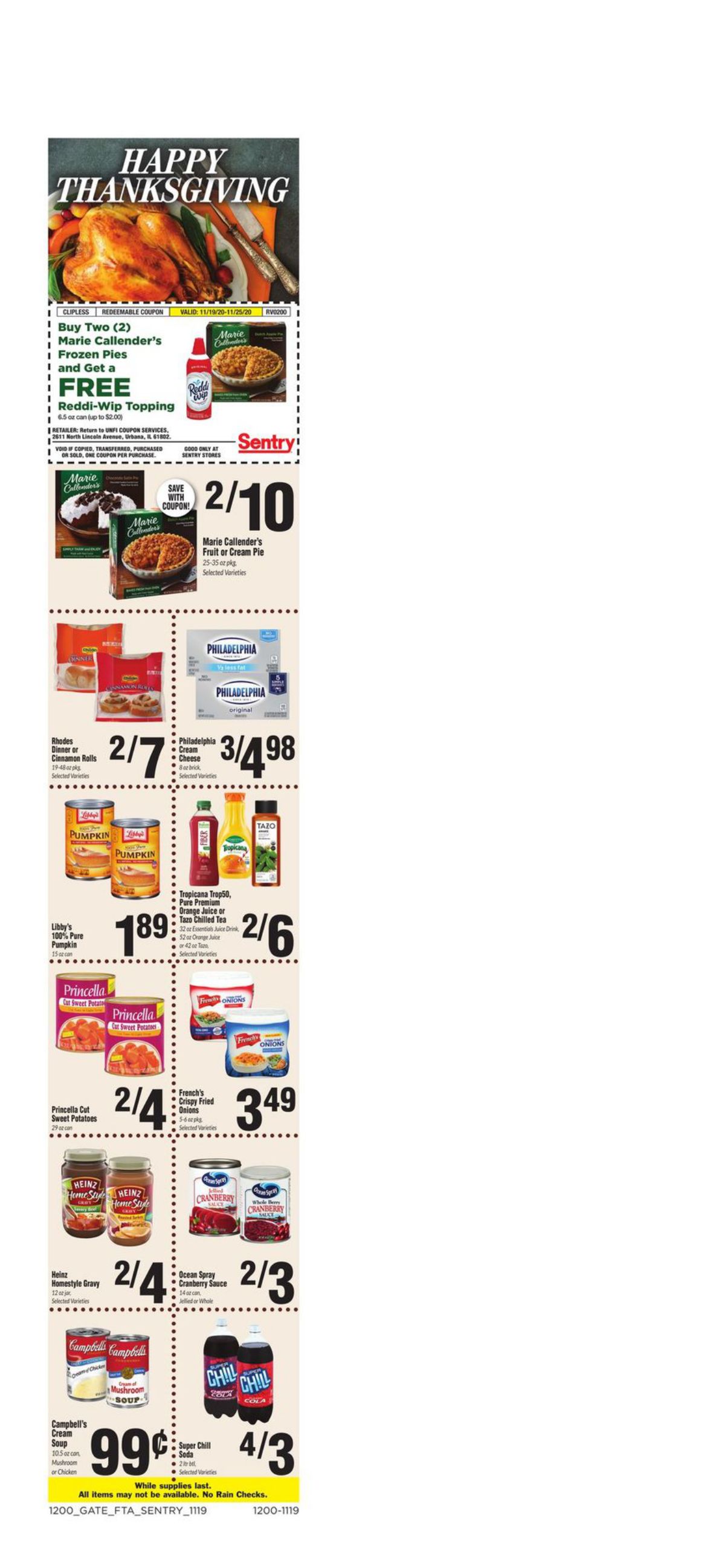 Sentry Foods Thanksgiving Weekly Ad Flyer November 19 to November 25, 2020