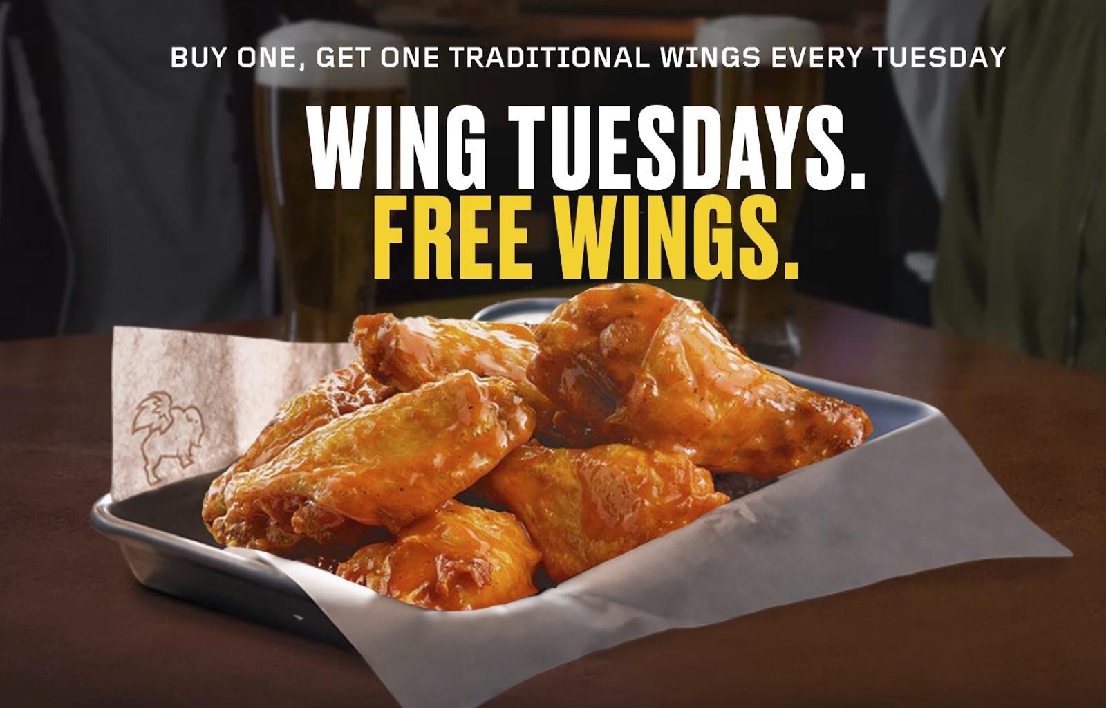 Get BOGO Traditional Chicken Wings on Tuesdays at Buffalo Wild Wings Get BOGO Traditional Chicken Wings on Tuesdays at Buffalo Wild Wings