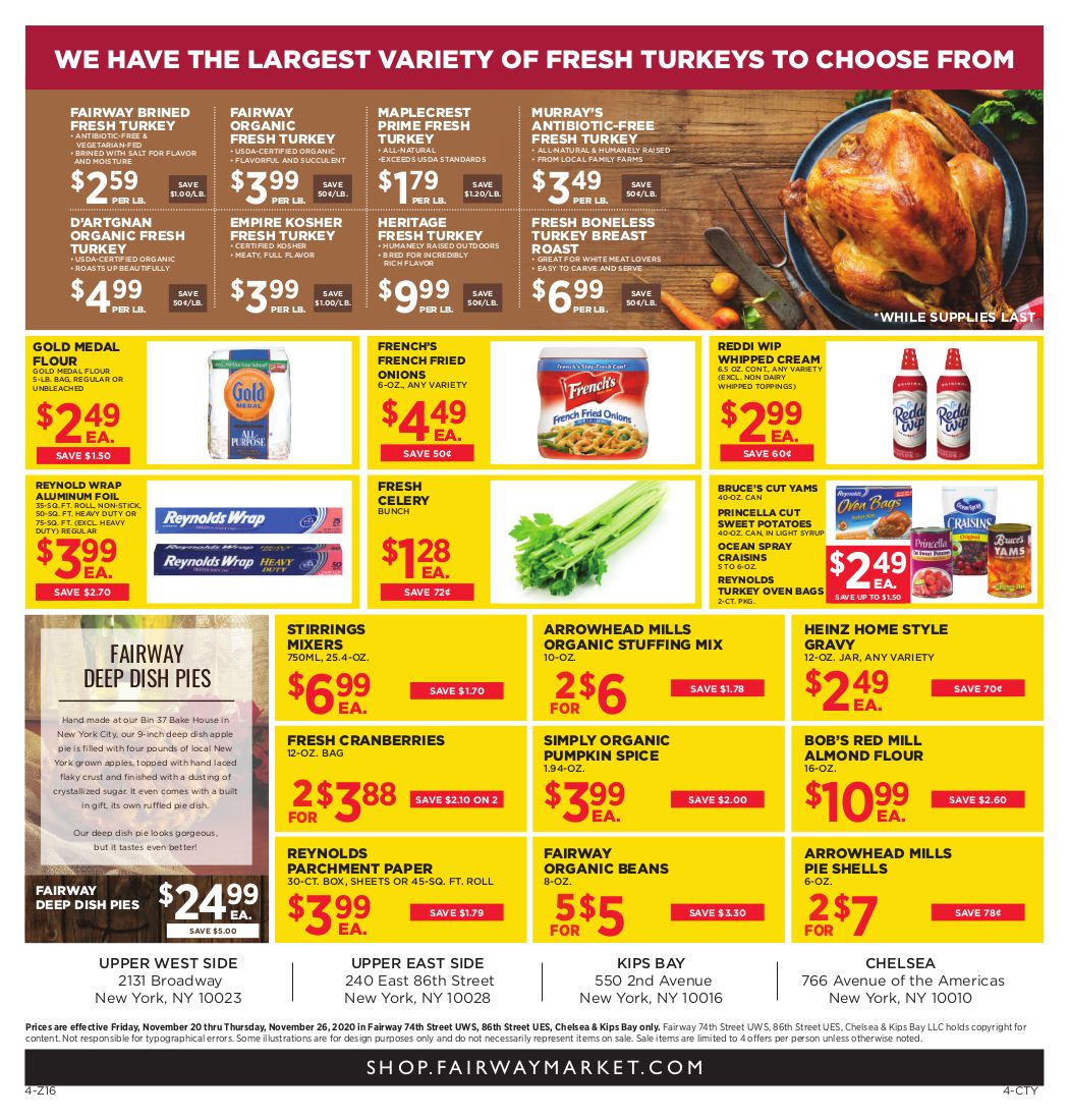 Fairway Market Thanksgiving Weekly Ad Flyer November 20 to November 26, 2020