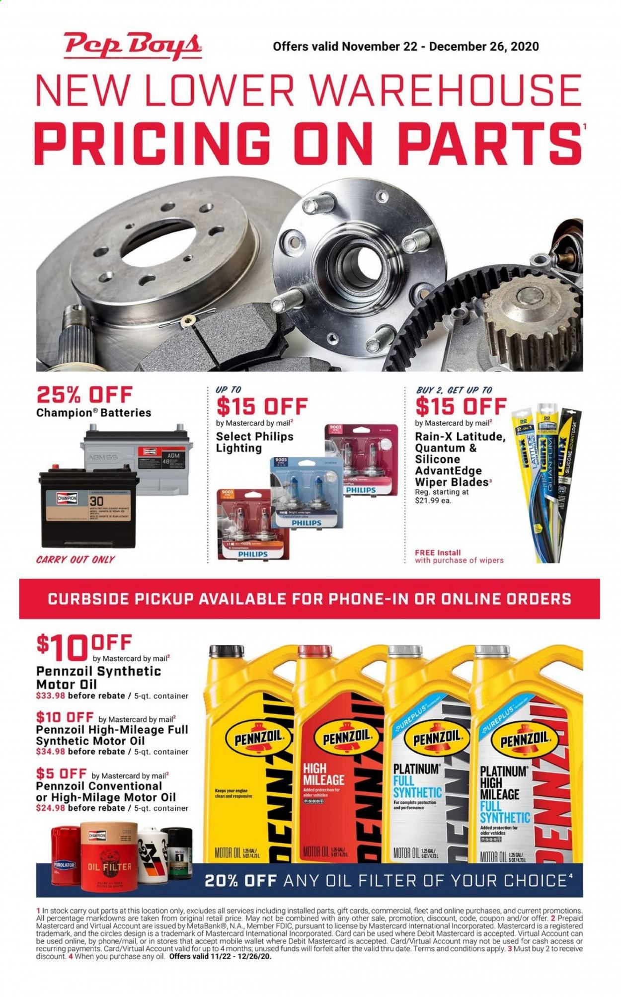 Pep Boys Weekly Ad Flyer November 22 to December 26