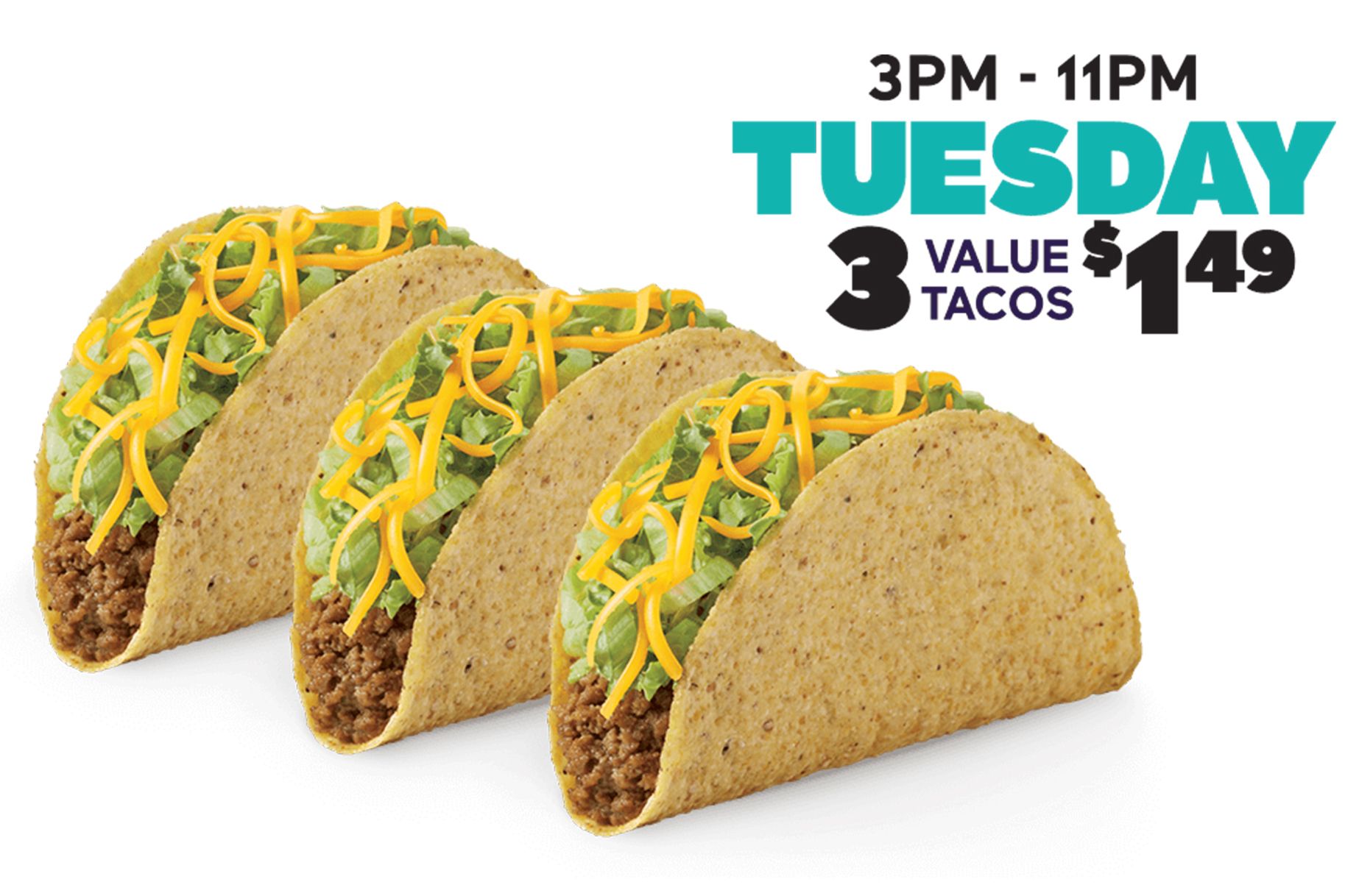 Every Tuesday from 3 to 11 pm Get 3 Value Tacos for $1.49 at Participating Del Taco Restaurants Every Tuesday from 3 to 11 pm Get 3 Value Tacos for $1.49 at Participating Del Taco Restaurants