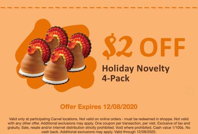 Members of Carvel's Fudge Fanatics Check Your Inbox for a $2 Off Holiday Novelty 4-Pack Coupon
