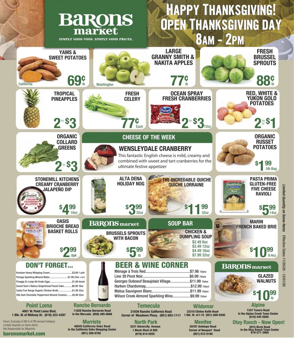 Barons Market Thanksgiving Ad Flyer November 25 to December 1, 2020