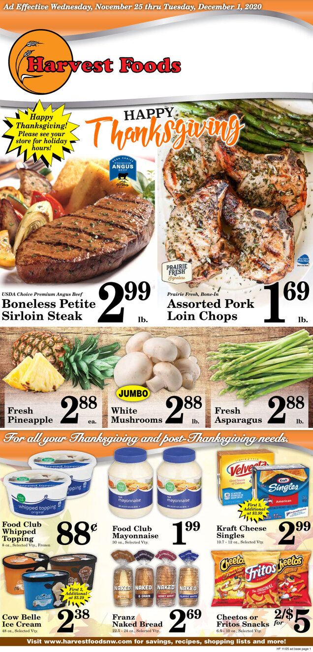 Harvest Foods Thanksgiving Ad Flyer November 25 to December 1, 2020