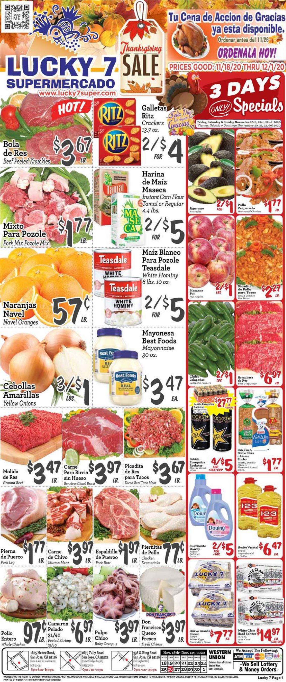Lucky 7 Supermarket Thanksgiving Ad Flyer November 18 to December 1, 2020