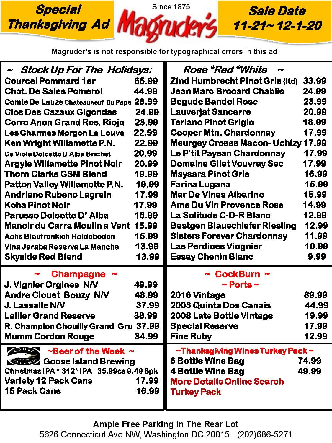 Magruder's Thanksgiving Sales Ad Flyer November 21 to December 1, 2020