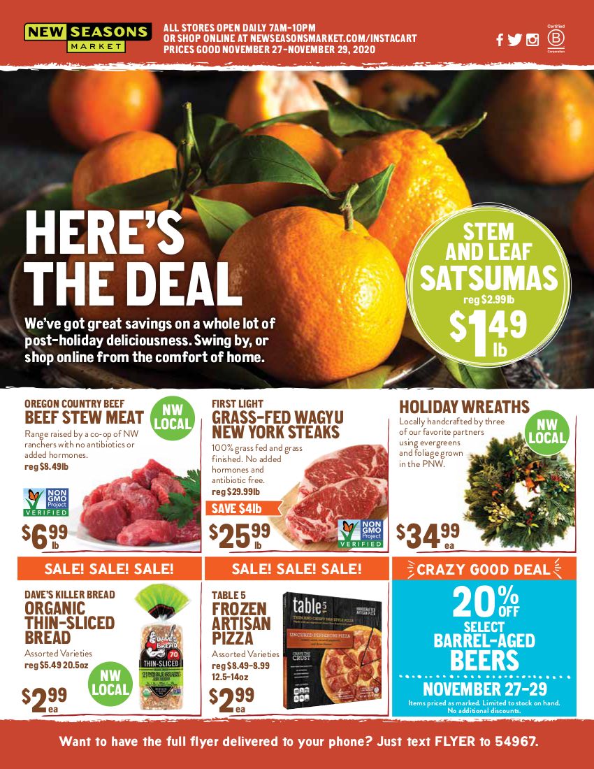 New Seasons Market (OR) 3 Day Sale Ad Flyer November 27 to November 29, 2020