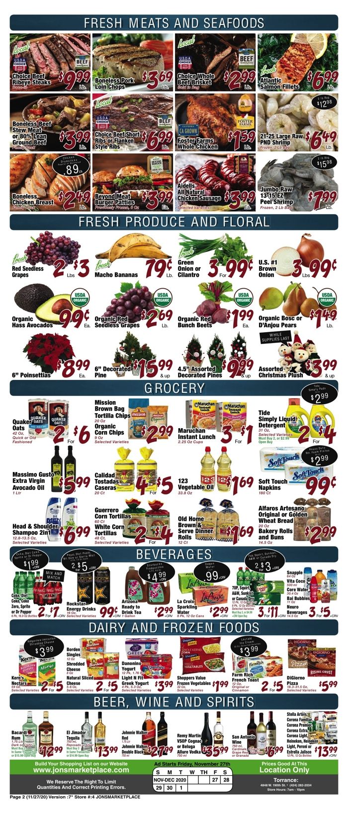 JONS Fresh Marketplace 5 Day Sale Ad Flyer November 27 to December 1, 2020