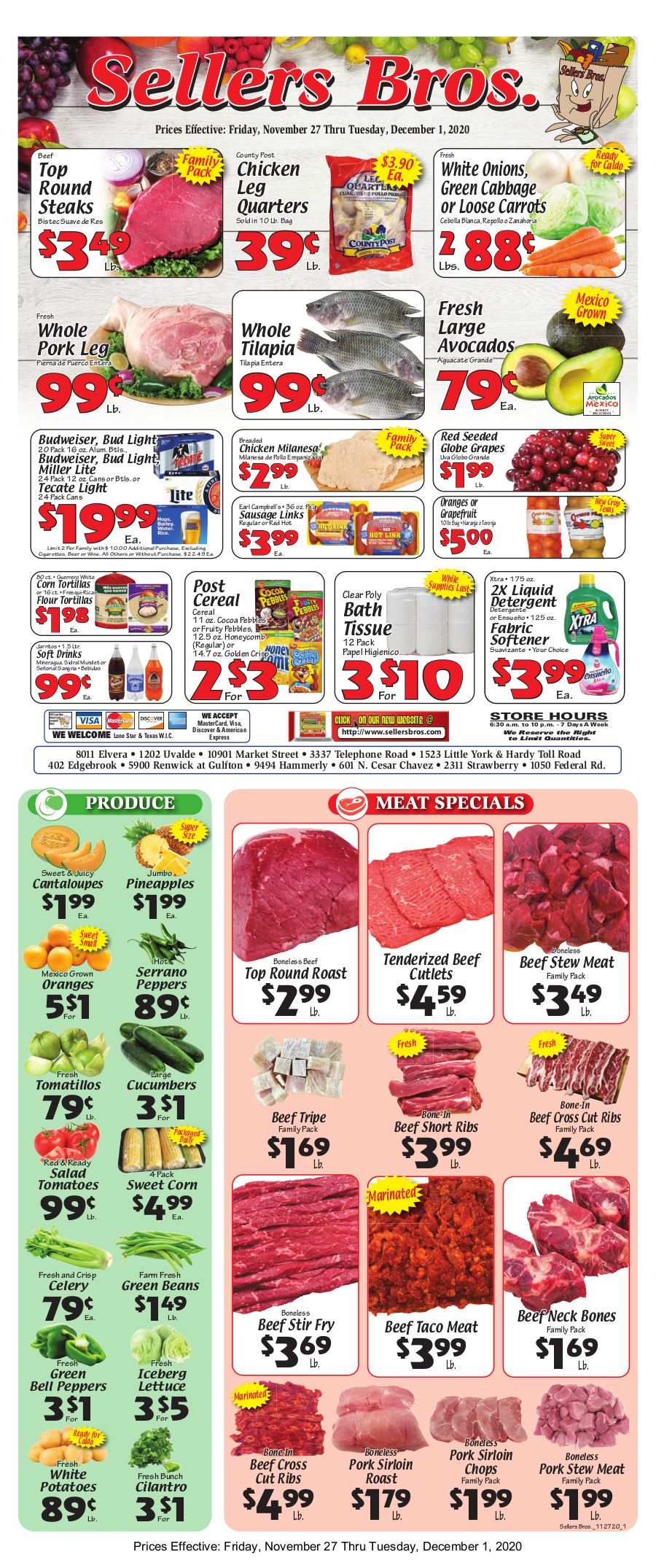 Sellers Bros 5 Day Sale Ad Flyer November 27 to December 1, 2020