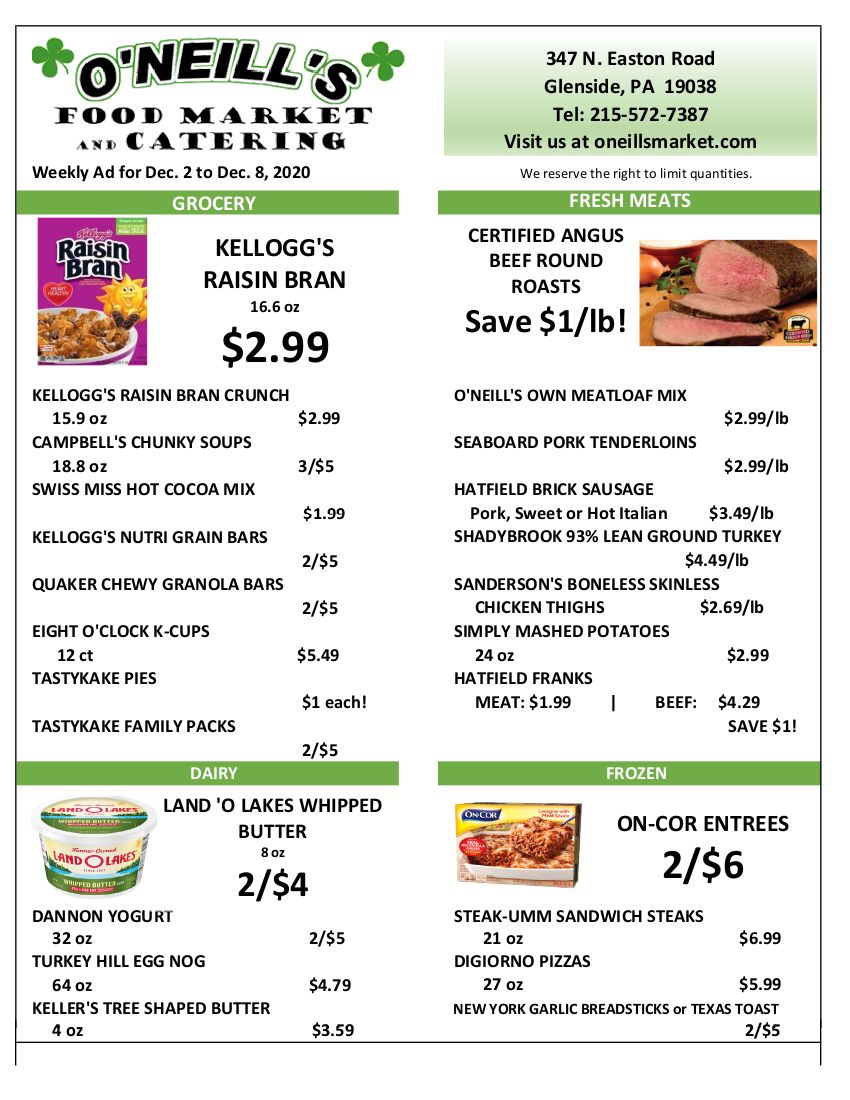 O'Neill's Food Market Weekly Ad Flyer December 2 to December 8, 2020