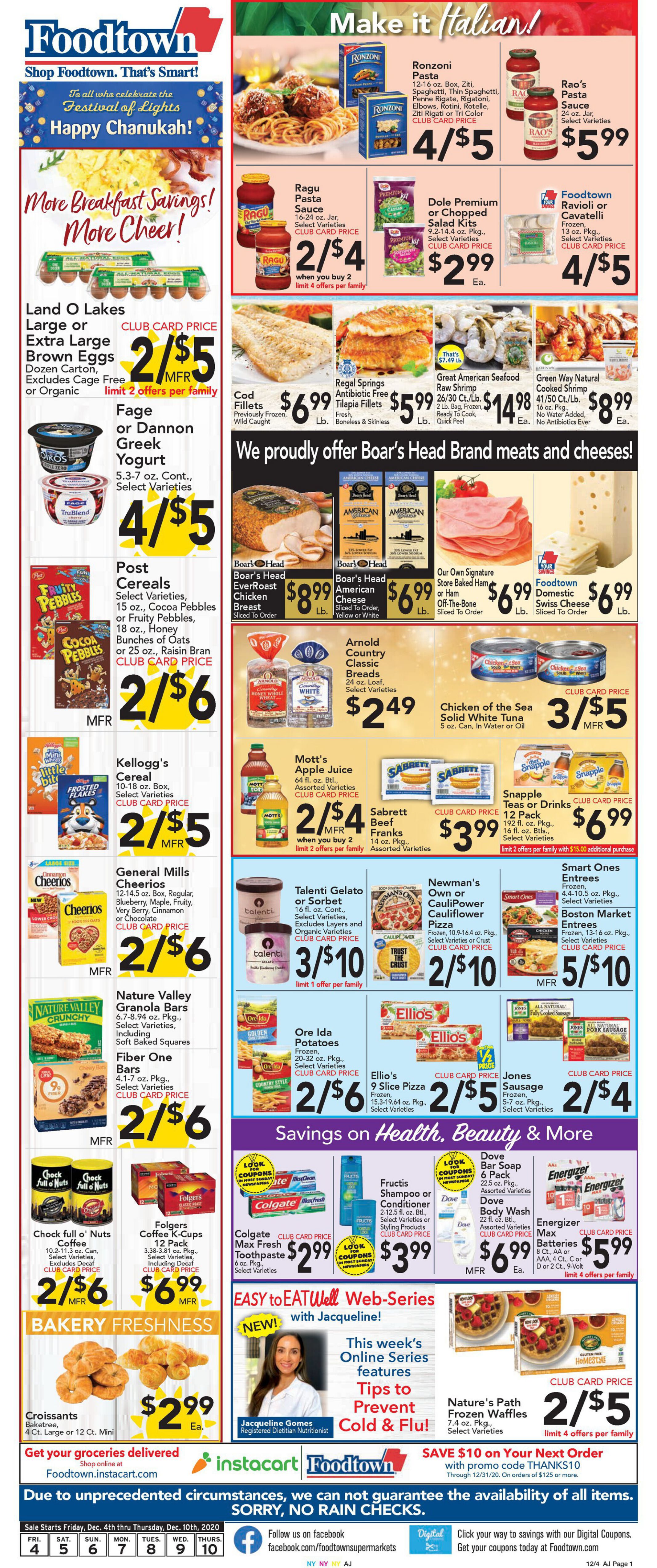 Foodtown Holiday Hanukkah Weekly Ad Flyer December 4 to December 10, 2020