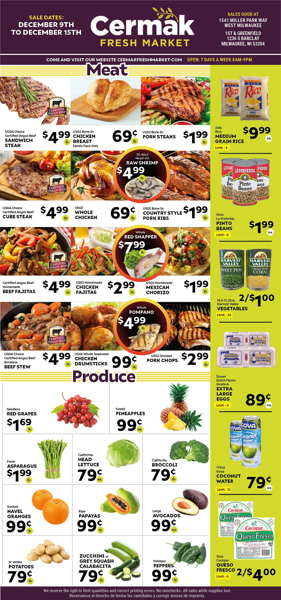 Cermak Fresh Market (WI) Weekly Ad Flyer December 9 to December 15, 2020