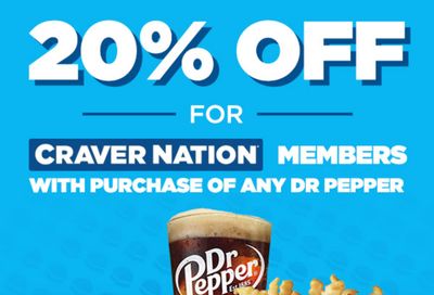 White Castle Craver Nation Members will Receive 20% Off with the In-App Purchase of Any Dr. Pepper Beverage