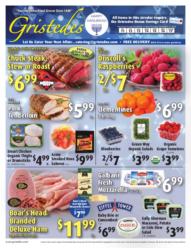 Gristedes Hanukkah Weekly Ad Flyer December 11 to December 17, 2020