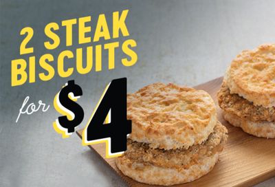 For a Limited Time Only Get 2 Steak Biscuits for $4 at Bojangles 