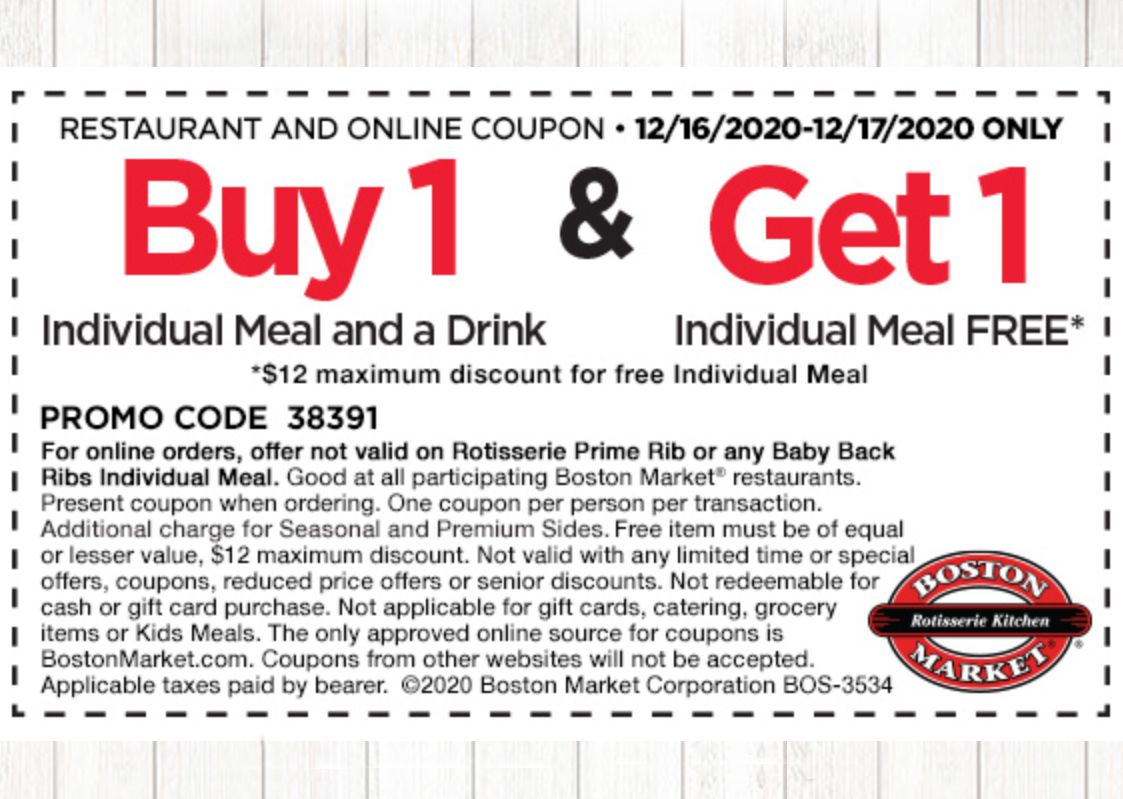 Rotisserie Rewards Members Check Your Inbox for a Limited Time Only Boston Market BOGO Coupon 