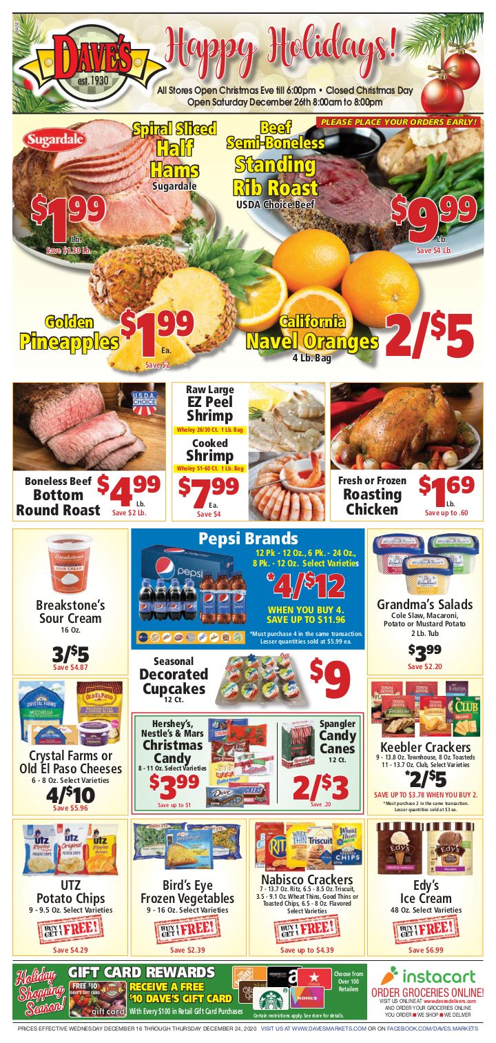 Dave's Markets Christmas Holiday Weekly Ad Flyer December 16 to December 24, 2020