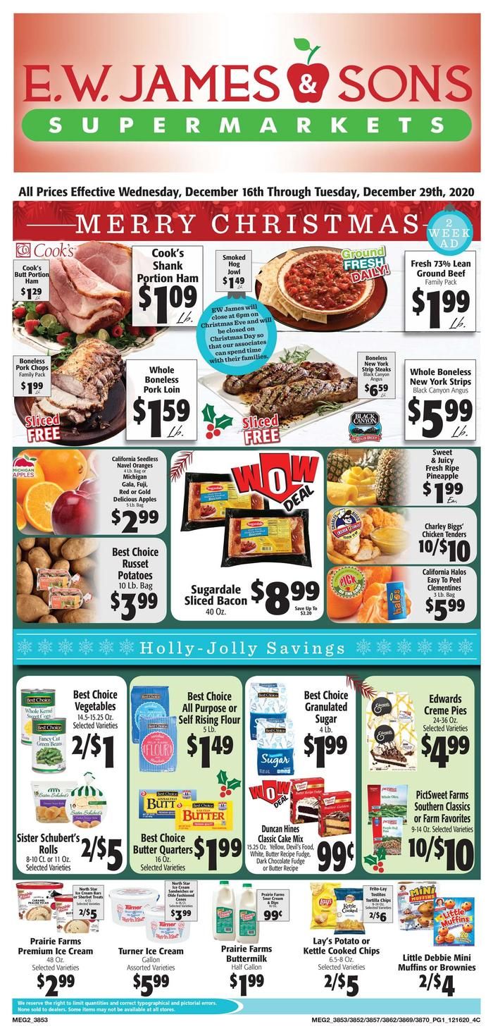 E.W. James & Sons Christmas Holiday Weekly Ad Flyer December 16 to December 29, 2020