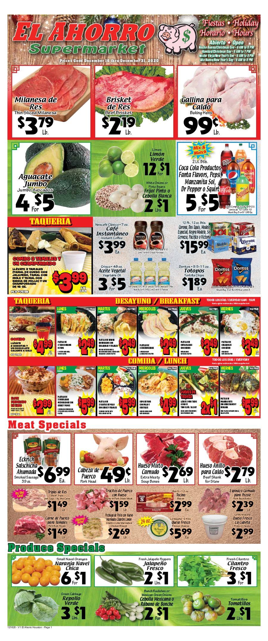 El Ahorro Supermarket Christmas Holiday Weekly Ad Flyer December 16 to December 31, 2020